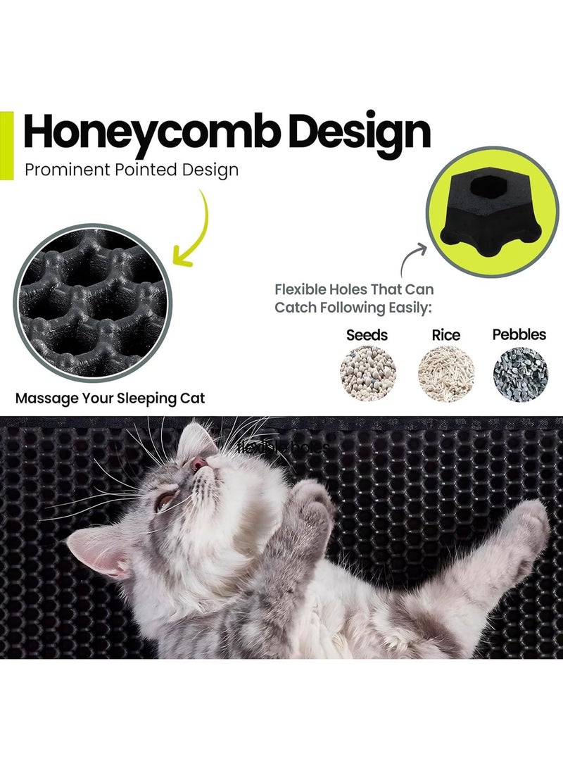 هوميفاي حصيرة فضلات القطط، 45x60 سم، حصيرة فخ لفضلات القطط، بطبقة مزدوجة مقاومة للماء، حصيرة نظافة القطط، تصميم خلية النحل، قابلة للغسيل وسهلة التنظيف (أسود) - Image 4